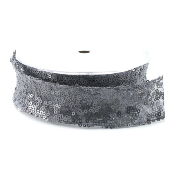 10 CM de Paillettes sur Tulle 50% polyester 38mm argenté (gris) large manchette textile - Photo n°1