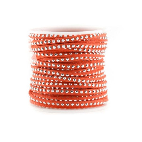 10 CM de ruban suédine (daim artificiel) de couleur  corail (orange) 3 mm effet clous - Photo n°1
