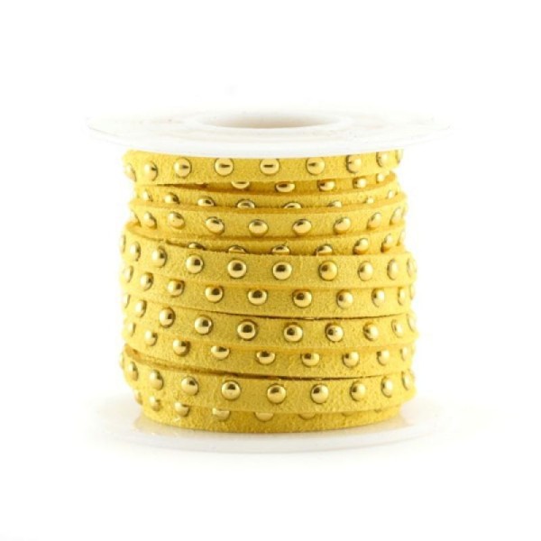 10 CM de ruban suédine (daim artificiel) de couleur jaune 5 mm effet clous (rivet) doré jaune - Photo n°1