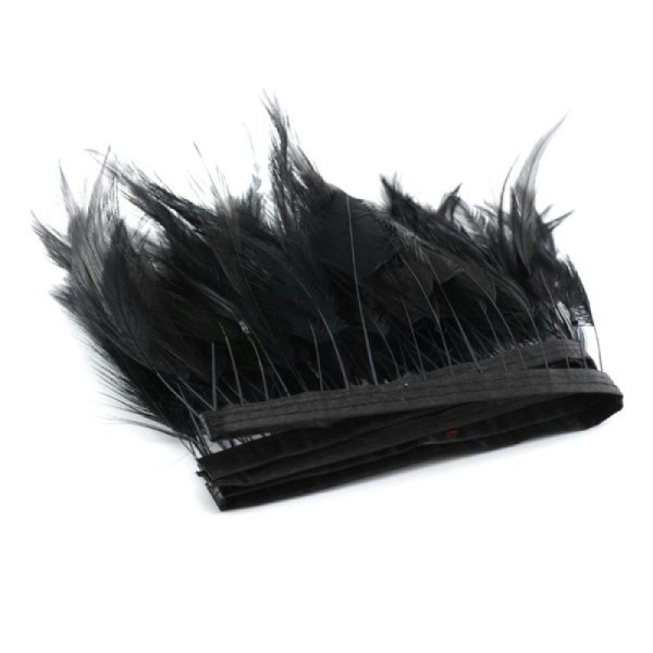 10 CM FRANGE de  poule plumes véritable  de couleur noir foncé 150 mm qualité doux léger tendance - Photo n°1