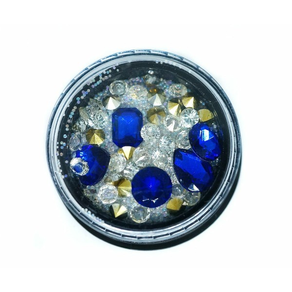 1 boîte cristal de mélange blanc or saphir bleu Rivoli facettes strass 3d Nail Art Résine Artisanat - Photo n°1