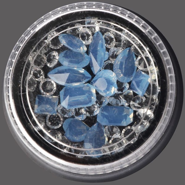 1 boîte cristal de mélange blanc Moonstone Bleu Rivoli facettes strass 3d Nail Art Résine Artisanat - Photo n°2