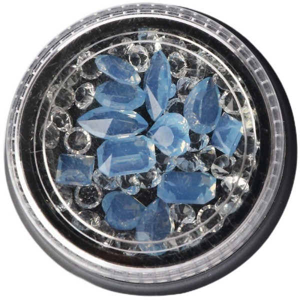 1 boîte cristal de mélange blanc Moonstone Bleu Rivoli facettes strass 3d Nail Art Résine Artisanat - Photo n°1