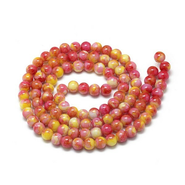 30 perles ronde en verre peint fabrication bijoux 8 mm MARBRE ORANGE - Photo n°1