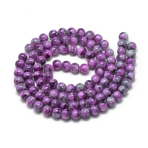 30 perles ronde en verre peint fabrication bijoux 8 mm MARBRE NOIR BLANC ROSE - Photo n°1