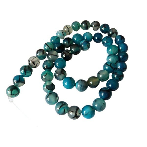 10 perles ronde en pierre naturelle jade veines de dragon 8 mm BLEU 81C - Photo n°1