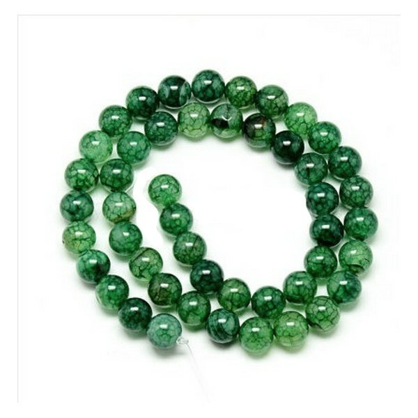 10 perles ronde en pierre naturelle jade veines de dragon 8 mm VERT 81I - Photo n°1