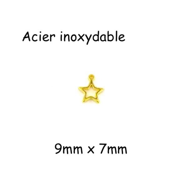 3 Petites Breloques Étoile Doré En Acier Inoxydable 9mm X 7mm - Photo n°1
