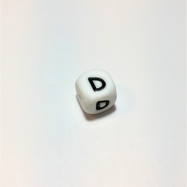 Perle Silicone Lettre Alphabet 12mm Blanc Lettre 