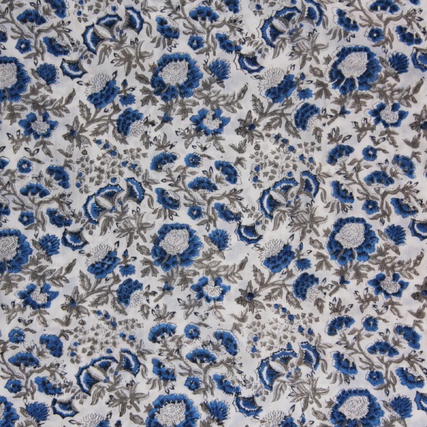 Tissu fleuri blanc en voile de coton batik en 110 cm - Photo n°2