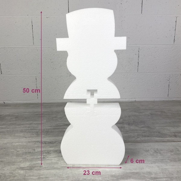 Bonhomme de neige en polystyrène blanc, 50 cm de haut, 2 parties à assembler et décorer - Photo n°2