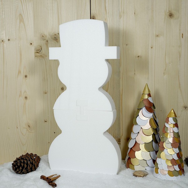 Bonhomme de neige en polystyrène blanc, 50 cm de haut, 2 parties à assembler et décorer - Photo n°1