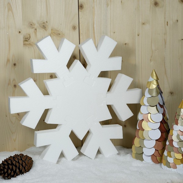 Grand Flocon de neige en polystyrène blanc, 45 cm de diamètre, 7 parties à assembler et décorer - Photo n°1