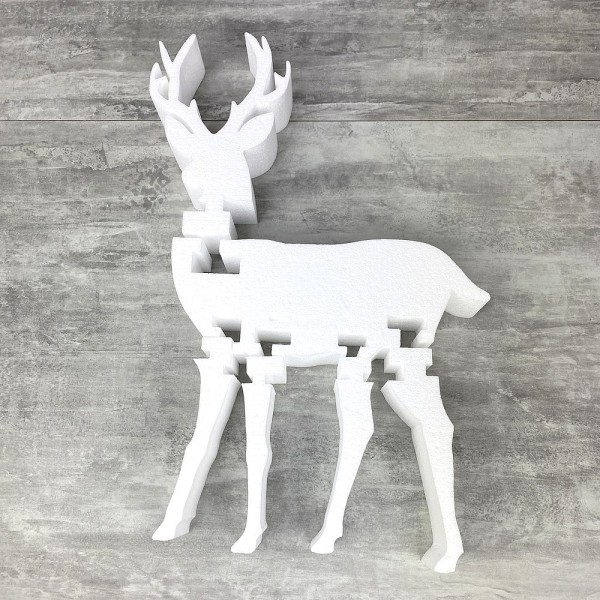 Grand Cerf en polystyrène blanc, hauteur 42 cm, 6 parties renne à assembler et décorer - Photo n°2