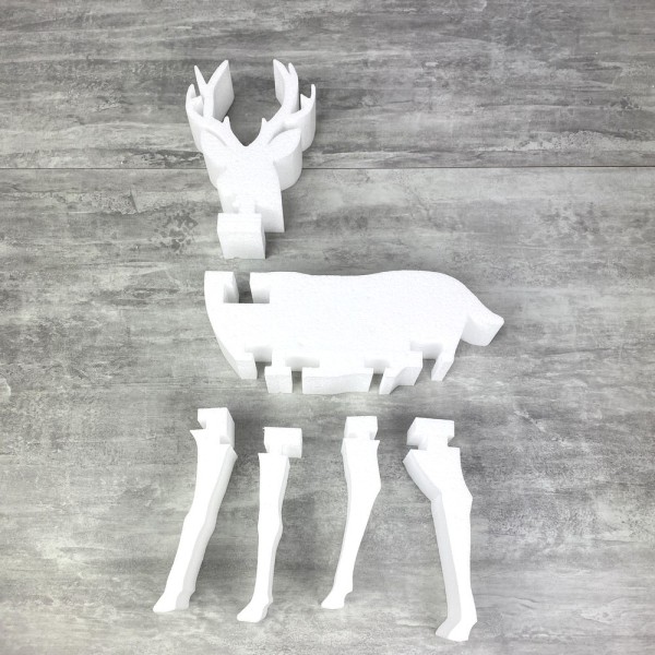 Grand Cerf en polystyrène blanc, hauteur 42 cm, 6 parties renne à assembler et décorer - Photo n°3