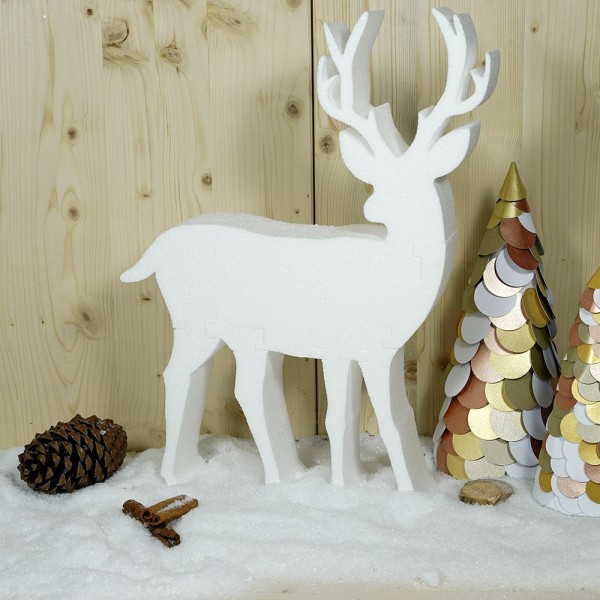 Grand Cerf en polystyrène blanc, hauteur 42 cm, 6 parties renne à assembler et décorer - Photo n°1