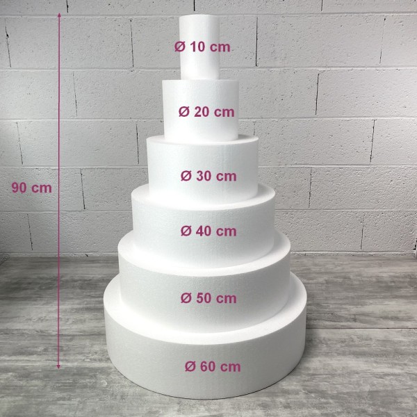 Pièce montée Wedding Cake, Haut. 90 cm, Base Ø 60 cm à 10 cm, 6 disques de 15 cm de haut en Polystyr - Photo n°3