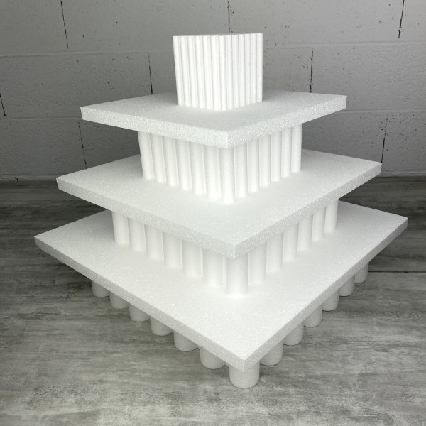 Présentoir vague carré en polystyrène, Hauteur 46 cm, Support 7 étages de 2 et 10 cm, Base du socle - Photo n°2