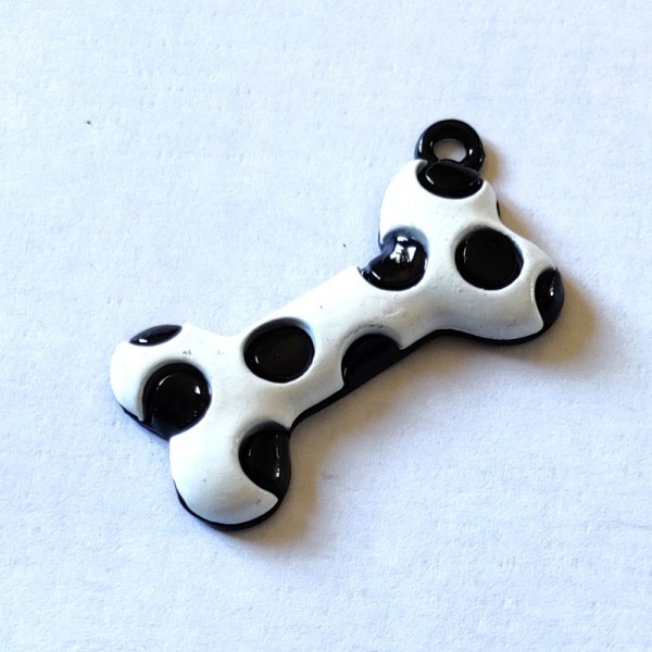 1 Breloque os de chien blanc et noir - métal - 30x16mm - b83 - Photo n°1