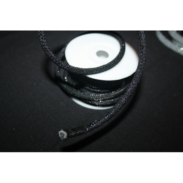 50 CM de cordon polyestère noir brillant Glitter 7mm - Photo n°1