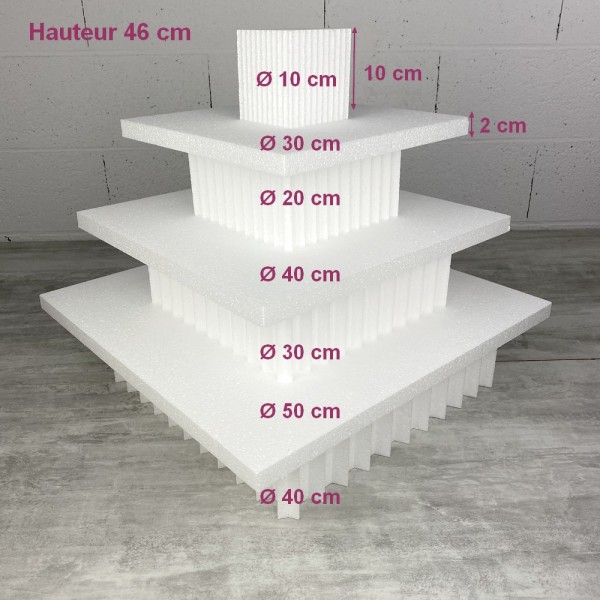 Présentoir pointe carré en polystyrène, Hauteur 46 cm, Support 7 étages de 2 et 10 cm, Base du socle - Photo n°2