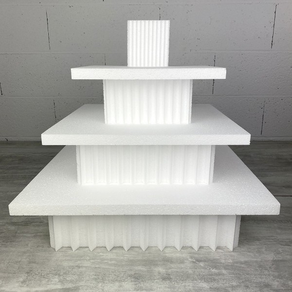 Présentoir pointe carré en polystyrène, Hauteur 46 cm, Support 7 étages de 2 et 10 cm, Base du socle - Photo n°1