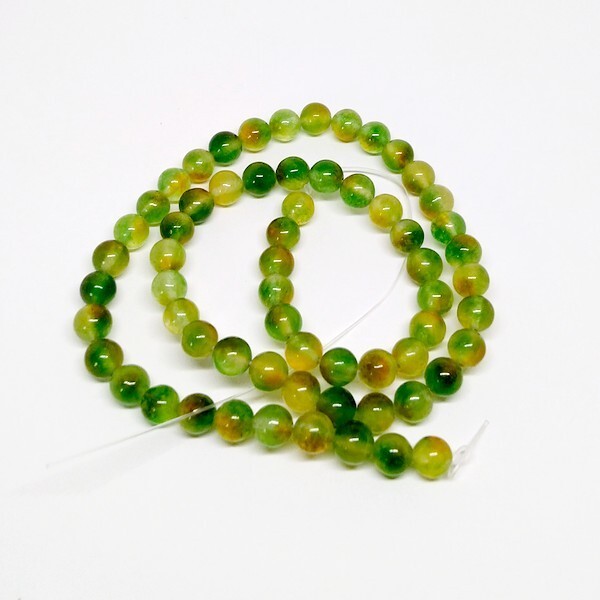 Fil de 60 perles ronde naturelle jade teintée fabrication bijoux 6 mm BRUN VERT A - Photo n°1