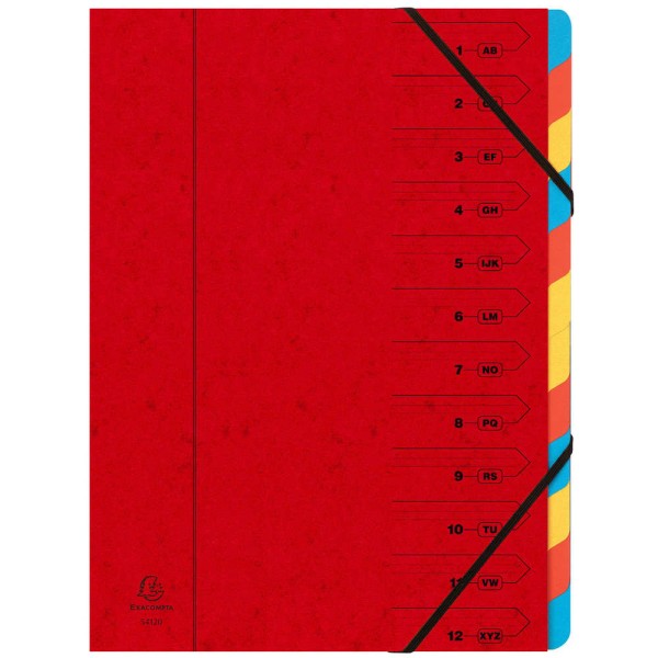 Trieur en carton - A4 - 12 compartiments - Rouge - Photo n°1