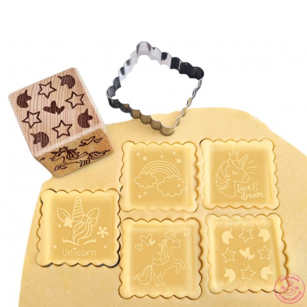 Tampon pour biscuits bois déco + emporte-pièce - Licorne - 2 pcs - Photo n°2