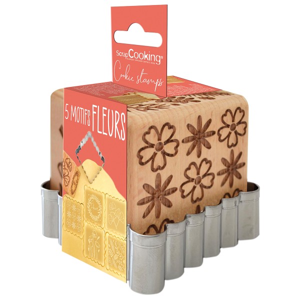 Tampon pour biscuits bois déco + emporte-pièce - Flower - 2 pcs - Photo n°1