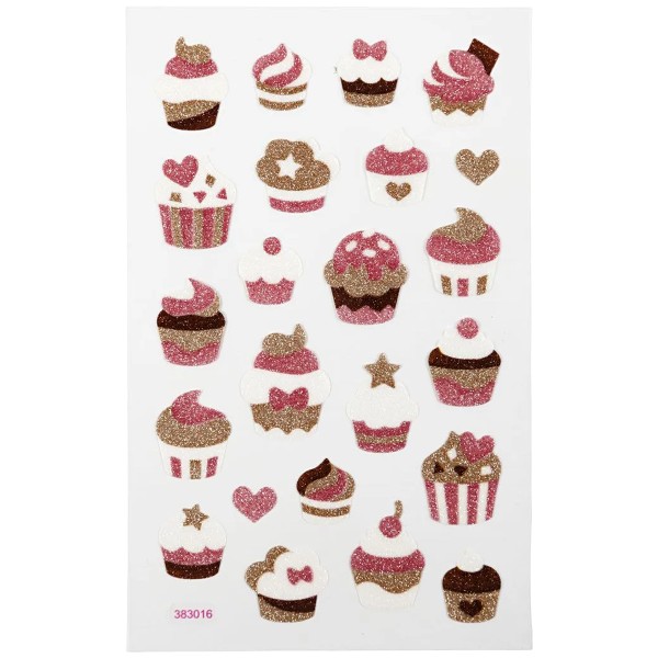 Stickers pailletés - Cupcakes - 1 à 2,4 cm - 22 pcs - Photo n°2