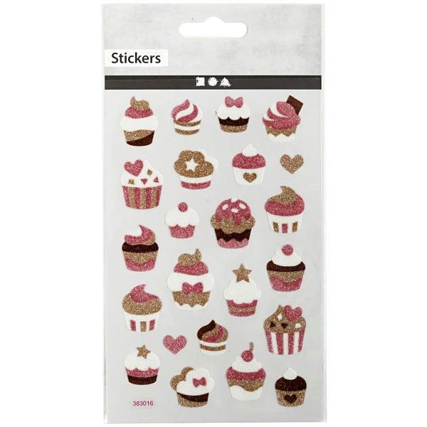 Stickers pailletés - Cupcakes - 1 à 2,4 cm - 22 pcs - Photo n°1