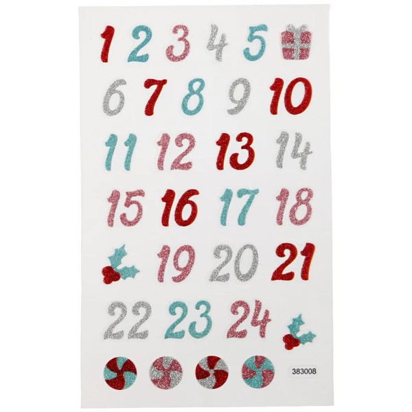 Stickers pailletés - Chiffres du calendrier de l'Avent - 1,6 cm - 31 pcs pcs - Photo n°2