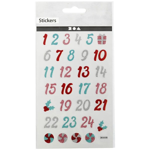 Stickers pailletés - Chiffres du calendrier de l'Avent - 1,6 cm - 31 pcs pcs - Photo n°1