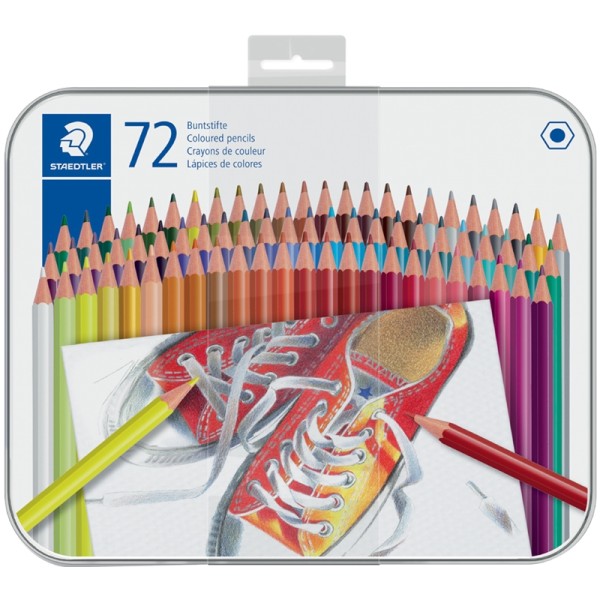 Crayon de couleur hexagonal, étui en métal de 72 - Photo n°1
