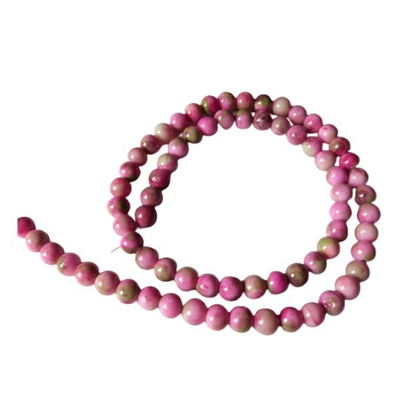 Fil de 60 perles ronde naturelle en jade blanche teintée fabrication bijoux 6 mm VERT ROSE - Photo n°1