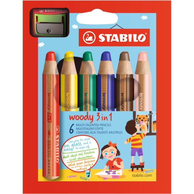 Crayons multi-talents Woody 3 en 1 - Etui de 6 + TC - Crayon de