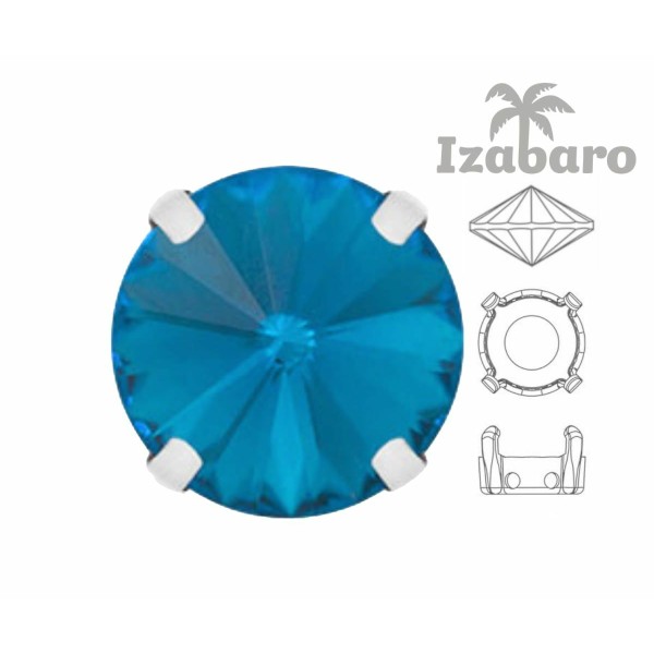 4 pièces Izabaro Cristal Aigue-Marine Bleu 202 Rond Rivoli 12mm, Verre Cristal Argent Couleur Coudre - Photo n°2