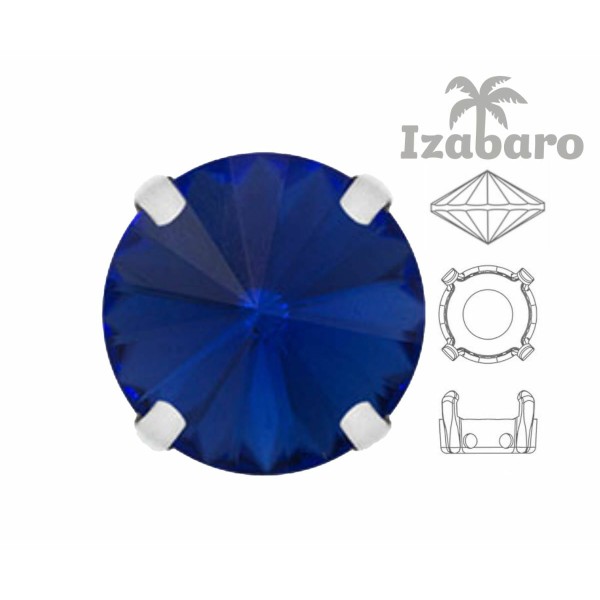 4 pièces Izabaro Cristal Saphir Bleu 206 Rond Rivoli 12mm Verre Cristal, Couleur Argent Coudre Sur M - Photo n°2