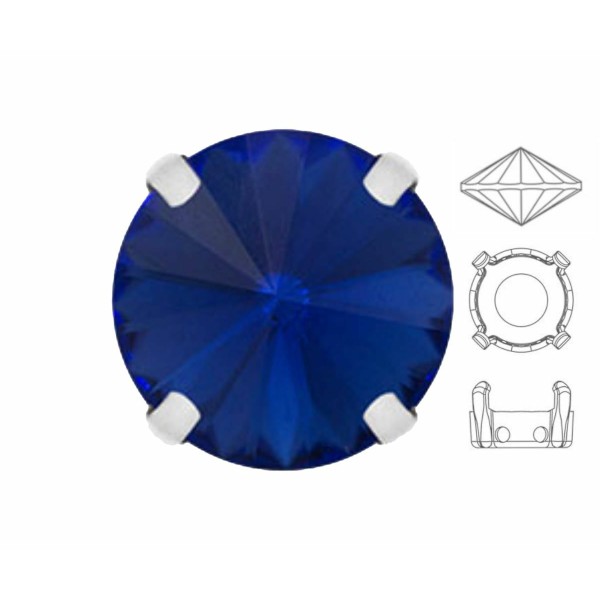 4 pièces Izabaro Cristal Saphir Bleu 206 Rond Rivoli 12mm Verre Cristal, Couleur Argent Coudre Sur M - Photo n°1