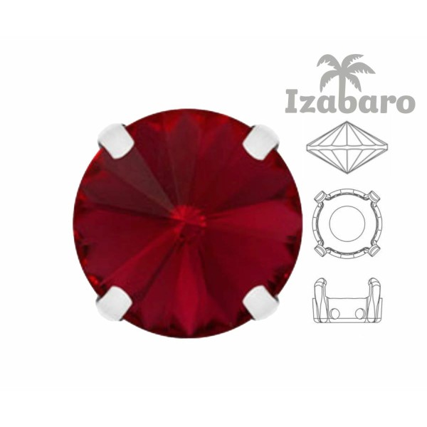 4 pièces Izabaro Cristal Lumière Siam Rouge 227 Rond Rivoli 12mm, Verre Cristal Argent Couleur Coudr - Photo n°2