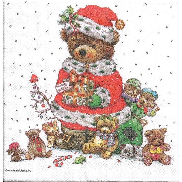 4 Serviettes en papier Nounours de Noël Format Lunch Decoupage Decopatch 33315455 Ambiente - Photo n°2