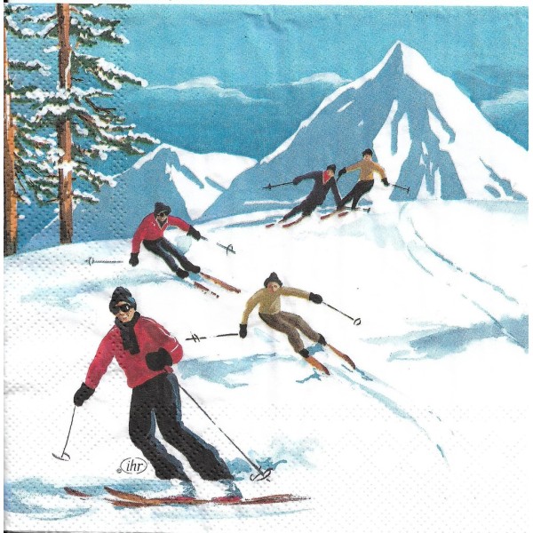 4 Serviettes en papier Sports d'Hiver Ski Format Lunch Decoupage Decopatch L-923700 IHR - Photo n°2