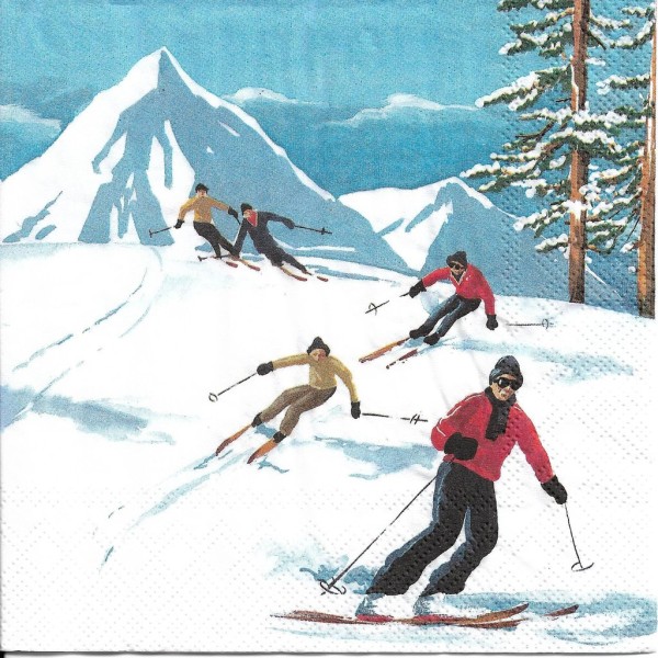 4 Serviettes en papier Sports d'Hiver Ski Format Lunch Decoupage Decopatch L-923700 IHR - Photo n°1