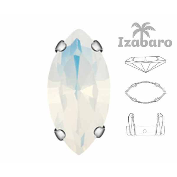 6 pièces Izabaro Cristal Blanc Opale 234 Navette Fantaisie Pierre 7x15mm Verre Cristal, Argent Coudr - Photo n°2