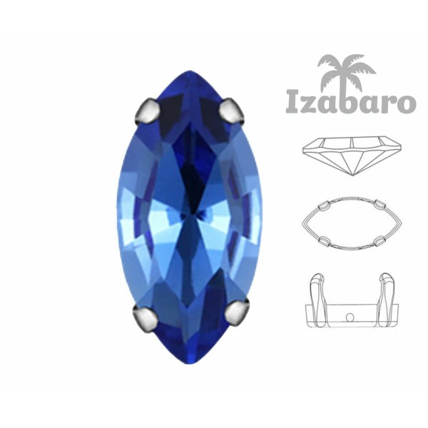 6 pièces Izabaro Cristal Saphir Bleu 206 Navette Fantaisie Pierre 7x15mm Verre Cristal, Argent Coudr - Photo n°2
