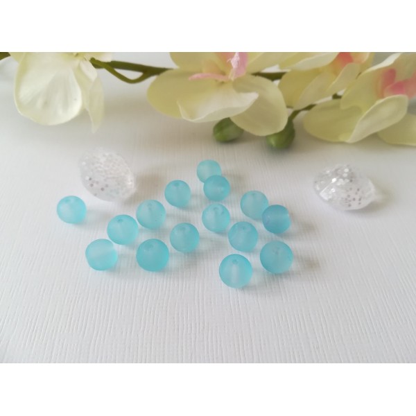Perles en verre dépoli 8 mm bleu ciel x 20 - Photo n°1