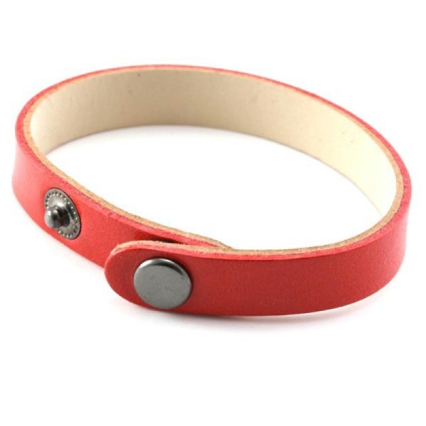 Bracelet Cuir véritable + pression 11x210mm 1 tour déjà pret à être utilisé élégant simple rouge - Photo n°1