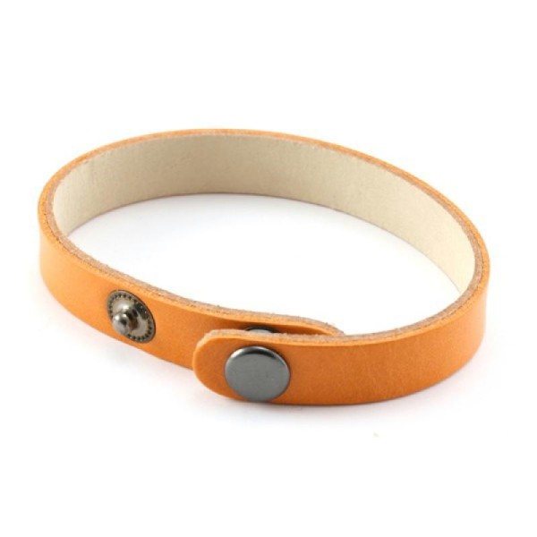 Bracelet Cuir véritable orange + pression 11x210mm 1 tour déjà pret à être utilisé élégant simple - Photo n°1