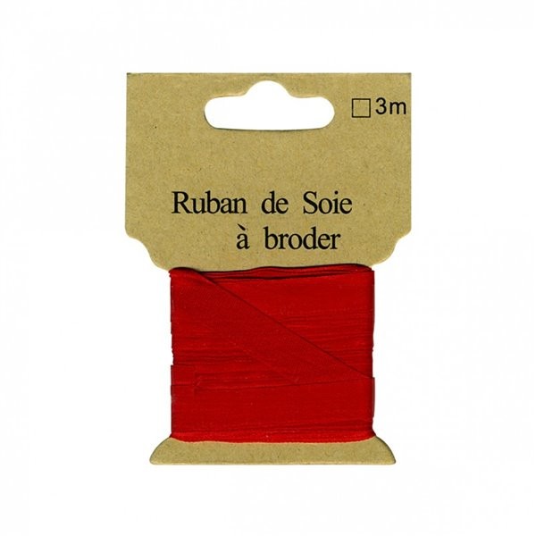 Ruban de soie à broder 7mm de 3 mètres Rouge vif - Photo n°1